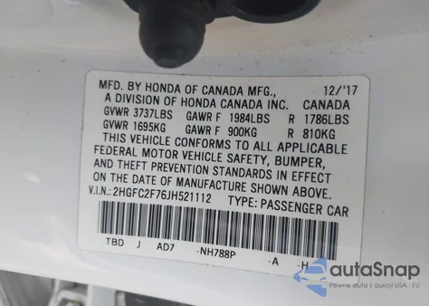 2018 Honda Civic Sedan Ex from USA, damaged, VIN 2HGFC2F76JH521112